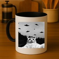 Alien UFO Funny Cat Selfie Mug