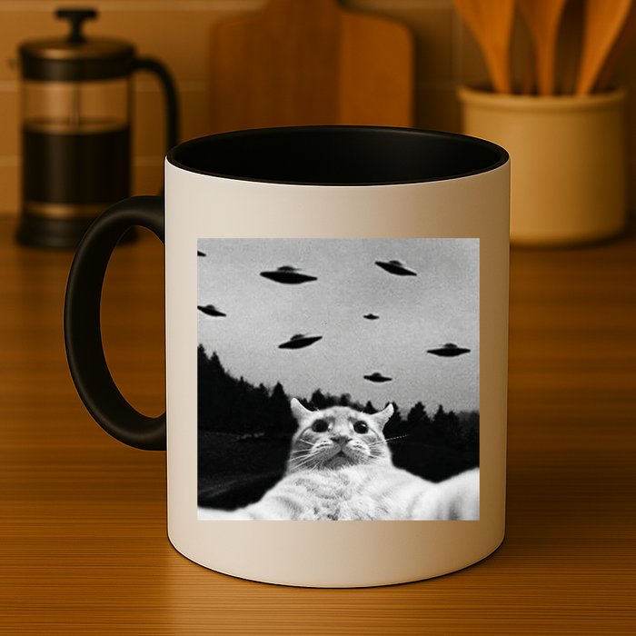 Alien UFO Funny Cat Selfie Mug