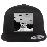 Alien UFO Funny Cat Selfie Flat Bill Trucker Hat