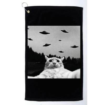 Alien UFO Funny Cat Selfie Golf Towel