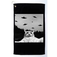 Alien UFO Funny Cat Selfie Golf Towel