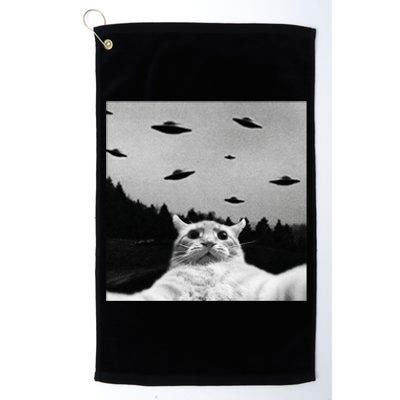 Alien UFO Funny Cat Selfie Platinum Collection Golf Towel