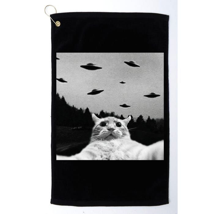 Alien UFO Funny Cat Selfie Golf Towel