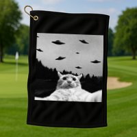 Alien UFO Funny Cat Selfie Golf Towel