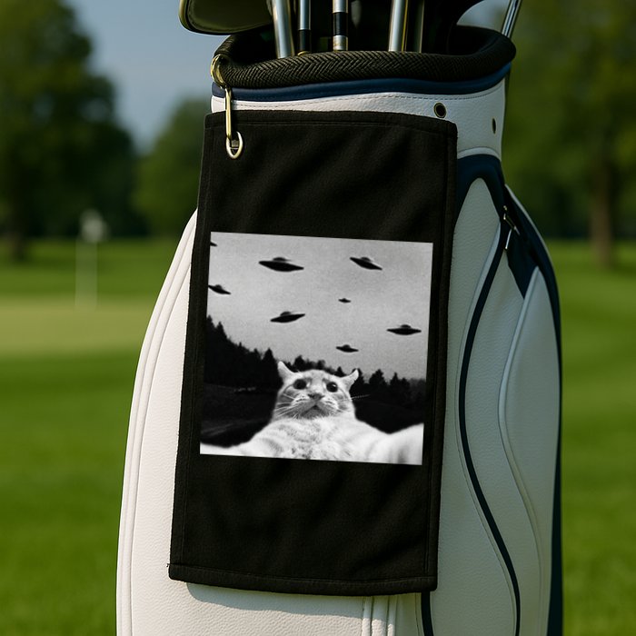 Alien UFO Funny Cat Selfie Golf Towel