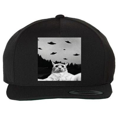 Alien UFO Funny Cat Selfie Wool Snapback Cap