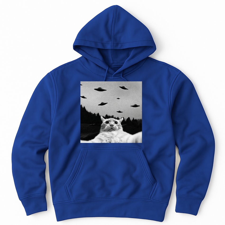 Alien UFO Funny Cat Selfie Hoodie