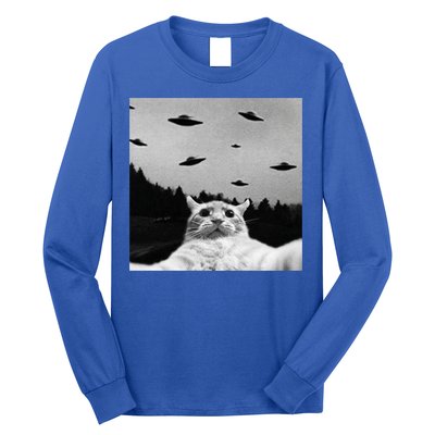 Alien UFO Funny Cat Selfie Long Sleeve Shirt