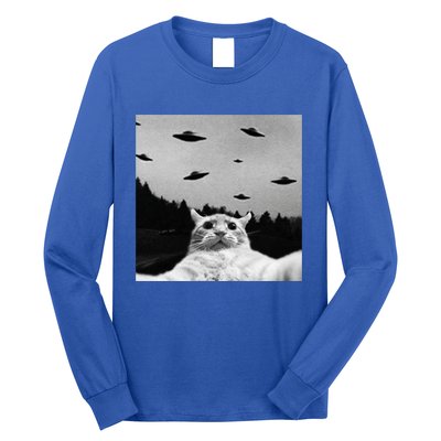 Alien UFO Funny Cat Selfie Long Sleeve Shirt