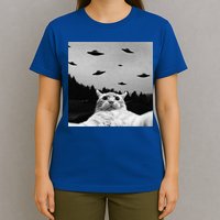 Alien UFO Funny Cat Selfie T-Shirt