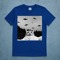 Alien UFO Funny Cat Selfie T-Shirt