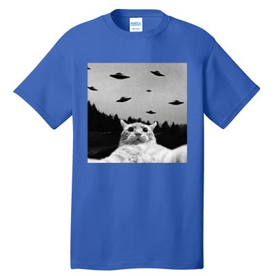 Alien UFO Funny Cat Selfie Tall T-Shirt