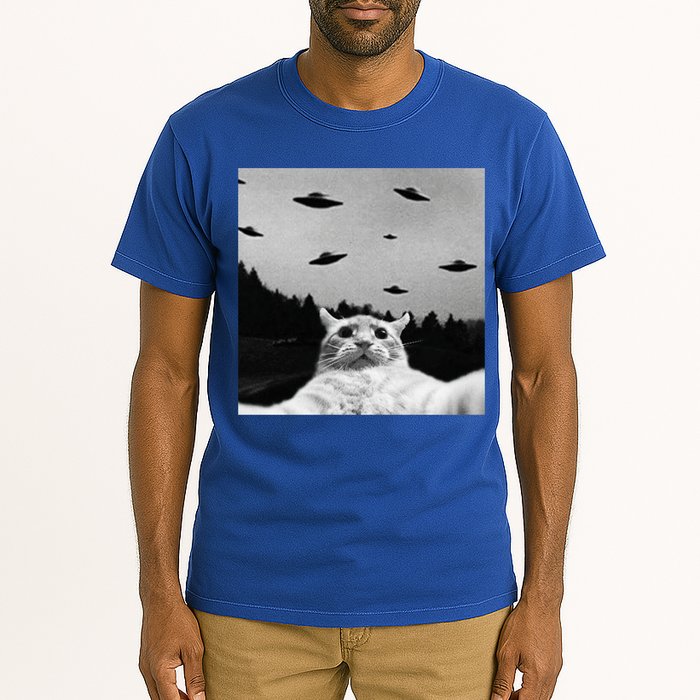 Alien UFO Funny Cat Selfie Tall T-Shirt