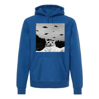 Alien UFO Funny Cat Selfie Premium Hoodie