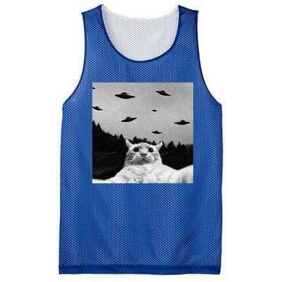 Alien UFO Funny Cat Selfie Mesh Reversible Basketball Jersey Tank