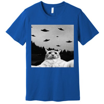 Alien UFO Funny Cat Selfie Premium T-Shirt