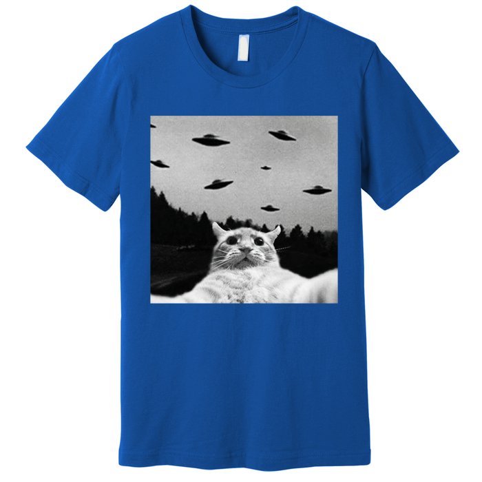 Alien UFO Funny Cat Selfie Premium T-Shirt