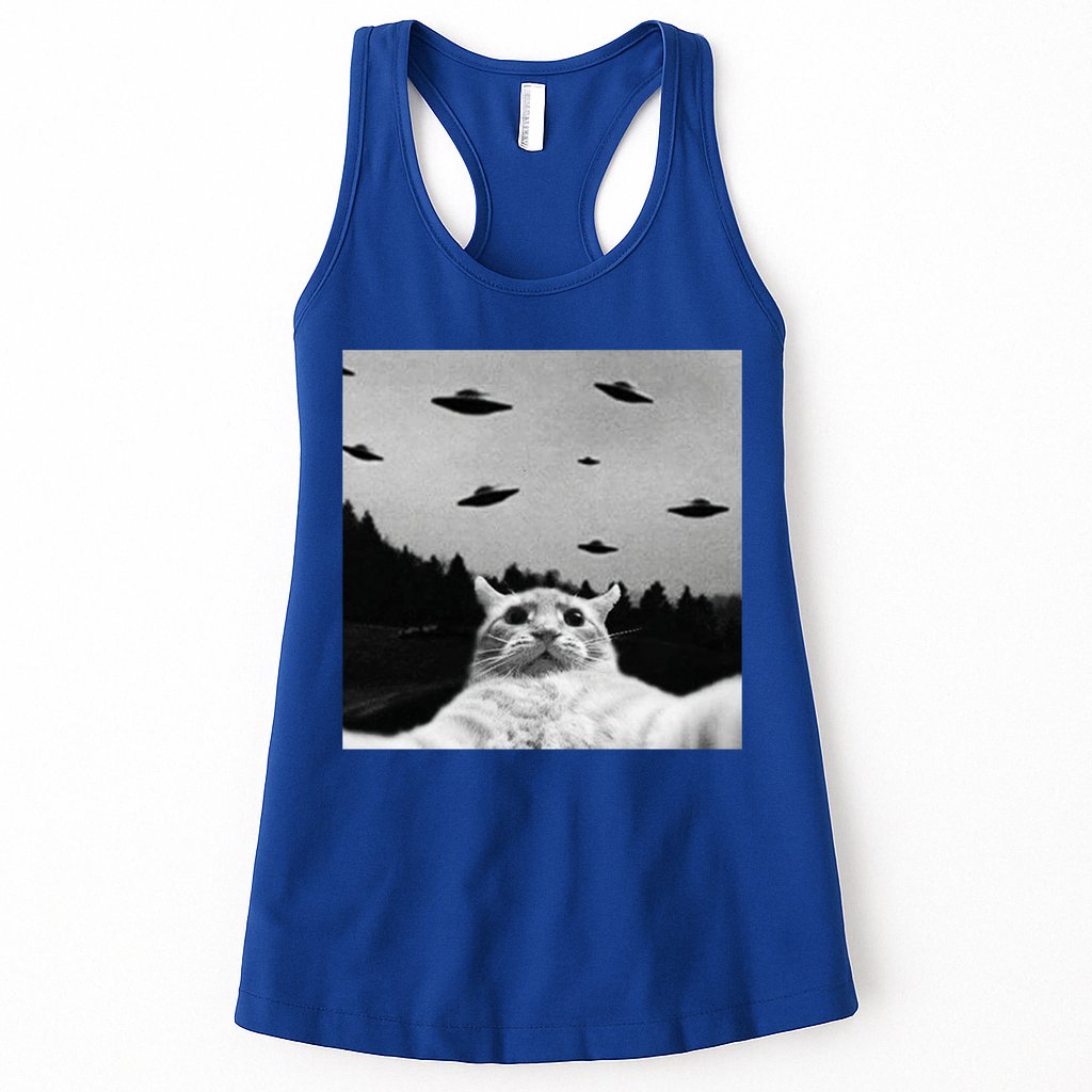 Alien UFO Funny Cat Selfie Womens Tank Top