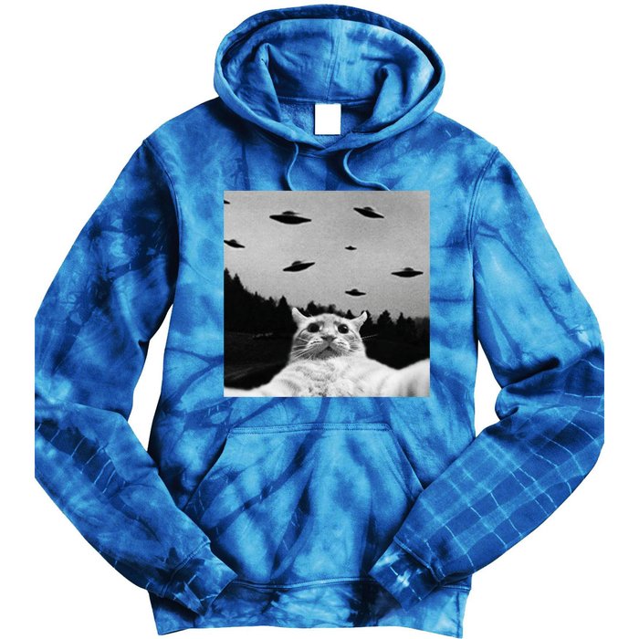 Alien UFO Funny Cat Selfie Tie Dye Hoodie