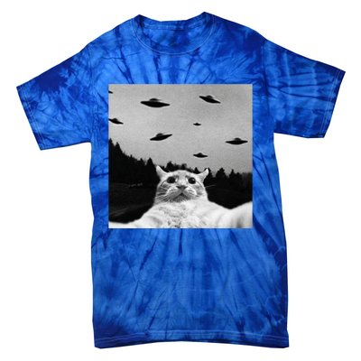 Alien UFO Funny Cat Selfie Tie-Dye T-Shirt