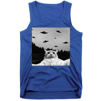 Alien UFO Funny Cat Selfie Tank Top