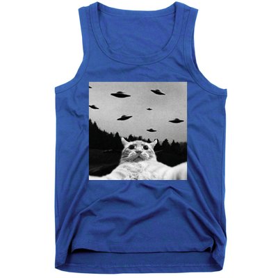 Alien UFO Funny Cat Selfie Tank Top