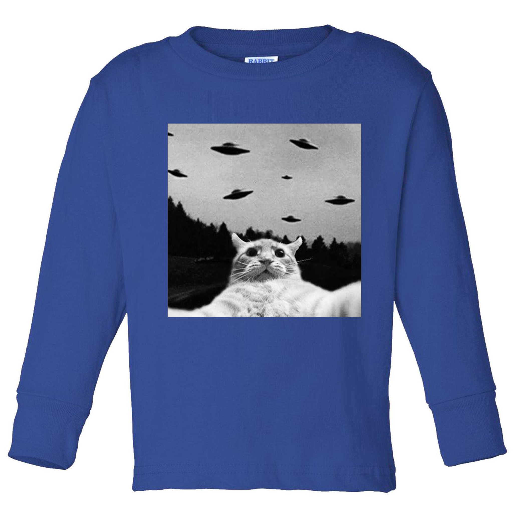 Alien UFO Funny Cat Selfie Toddler Long Sleeve Shirt
