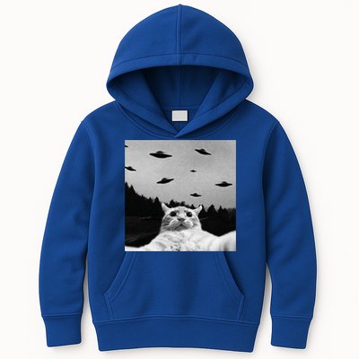 Alien UFO Funny Cat Selfie Kids Hoodie