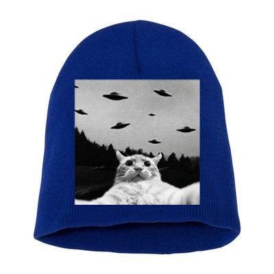 Alien UFO Funny Cat Selfie Short Acrylic Beanie