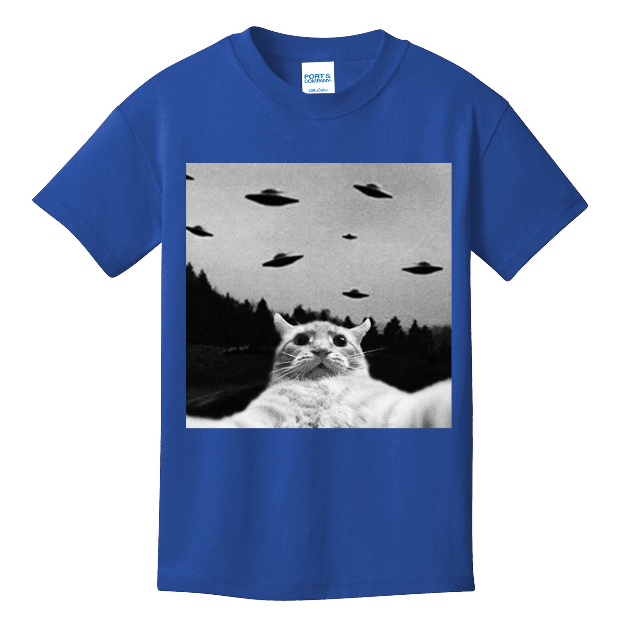 Alien UFO Funny Cat Selfie Kids T-Shirt