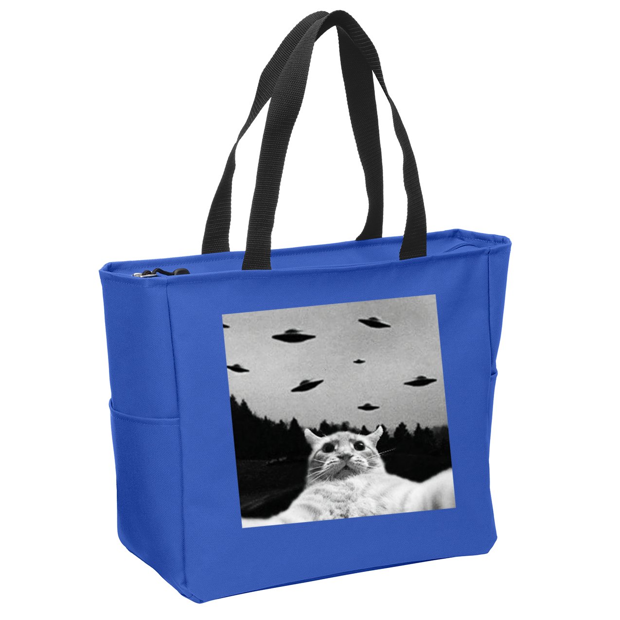 Alien UFO Funny Cat Selfie Zip Tote Bag