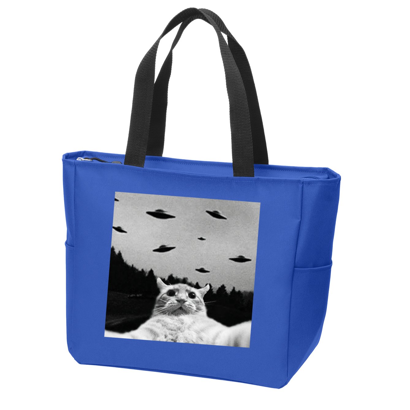 Alien UFO Funny Cat Selfie Zip Tote Bag