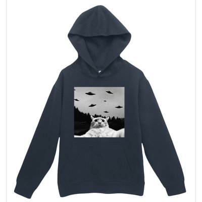 Alien UFO Funny Cat Selfie Urban Pullover Hoodie