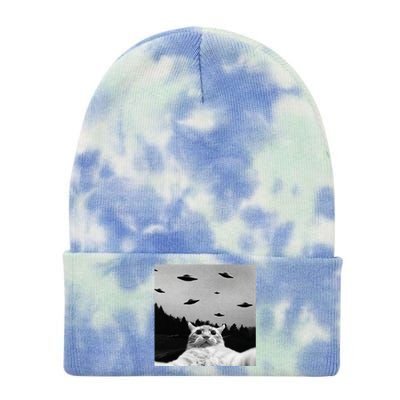 Alien UFO Funny Cat Selfie Tie Dye 12in Knit Beanie