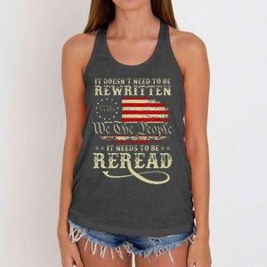 American Us Flag Constitution Of The Usa Needs To Be Reread Women's Knotted Racerback Tank