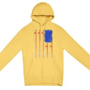 American US Flag Fishing Rod Fisherman Top For Him Premium Pullover Hoodie