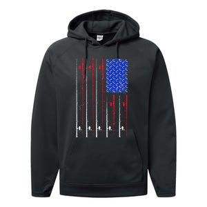 American US Flag Fishing Rod Fisherman Top For Him Performance Fleece Hoodie