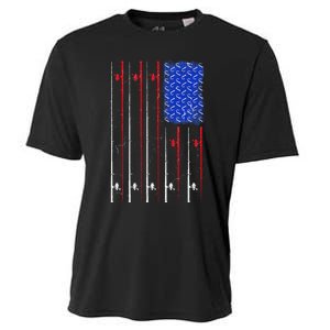 American US Flag Fishing Rod Fisherman Top For Him Cooling Performance Crew T-Shirt