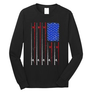 American US Flag Fishing Rod Fisherman Top For Him Long Sleeve Shirt