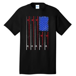 American US Flag Fishing Rod Fisherman Top For Him Tall T-Shirt