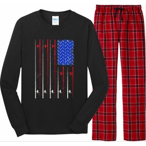 American US Flag Fishing Rod Fisherman Top For Him Long Sleeve Pajama Set