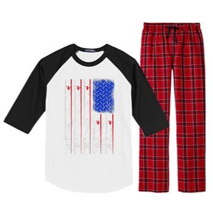 American US Flag Fishing Rod Fisherman Top For Him Raglan Sleeve Pajama Set