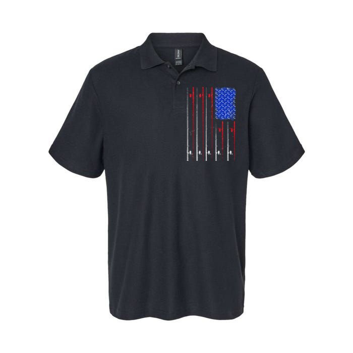 American US Flag Fishing Rod Fisherman Top For Him Softstyle Adult Sport Polo