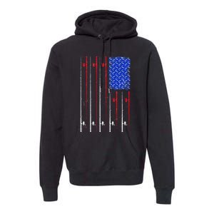 American US Flag Fishing Rod Fisherman Top For Him Premium Hoodie