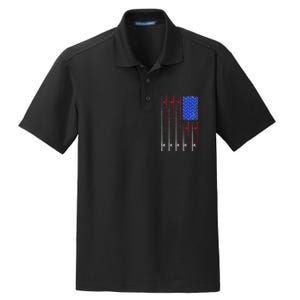 American US Flag Fishing Rod Fisherman Top For Him Dry Zone Grid Polo