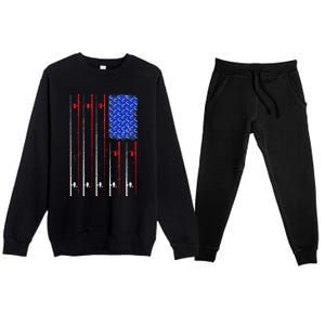 American US Flag Fishing Rod Fisherman Top For Him Premium Crewneck Sweatsuit Set