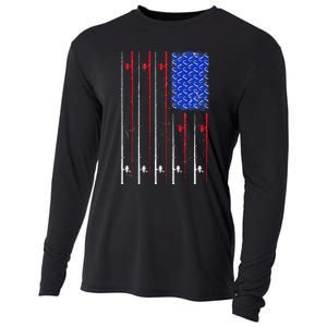 American US Flag Fishing Rod Fisherman Top For Him Cooling Performance Long Sleeve Crew