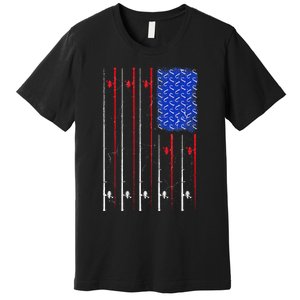 American US Flag Fishing Rod Fisherman Top For Him Premium T-Shirt