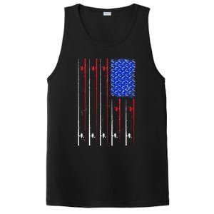 American US Flag Fishing Rod Fisherman Top For Him PosiCharge Competitor Tank