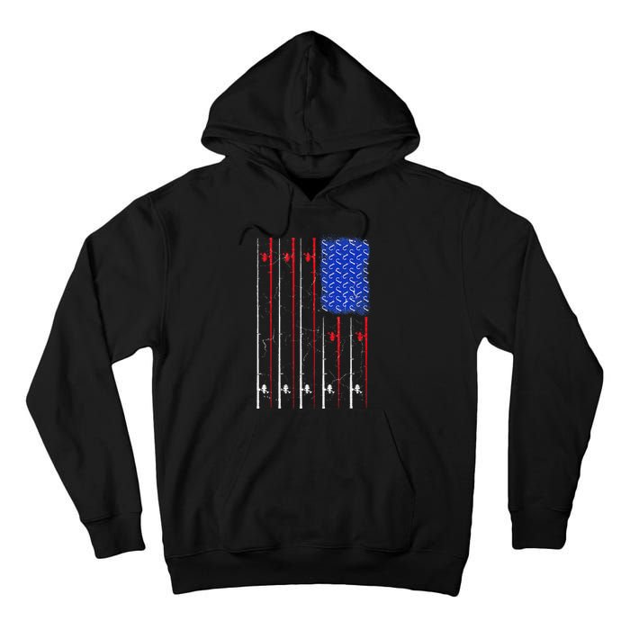 American US Flag Fishing Rod Fisherman Top For Him Tall Hoodie